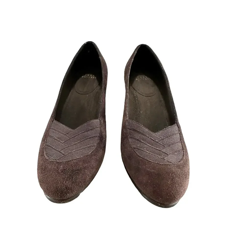 Stuart Weitzman Brown‎ Suede Wedge Pumps Chevron Toe vintage 8.5N - Picture 2 of 9